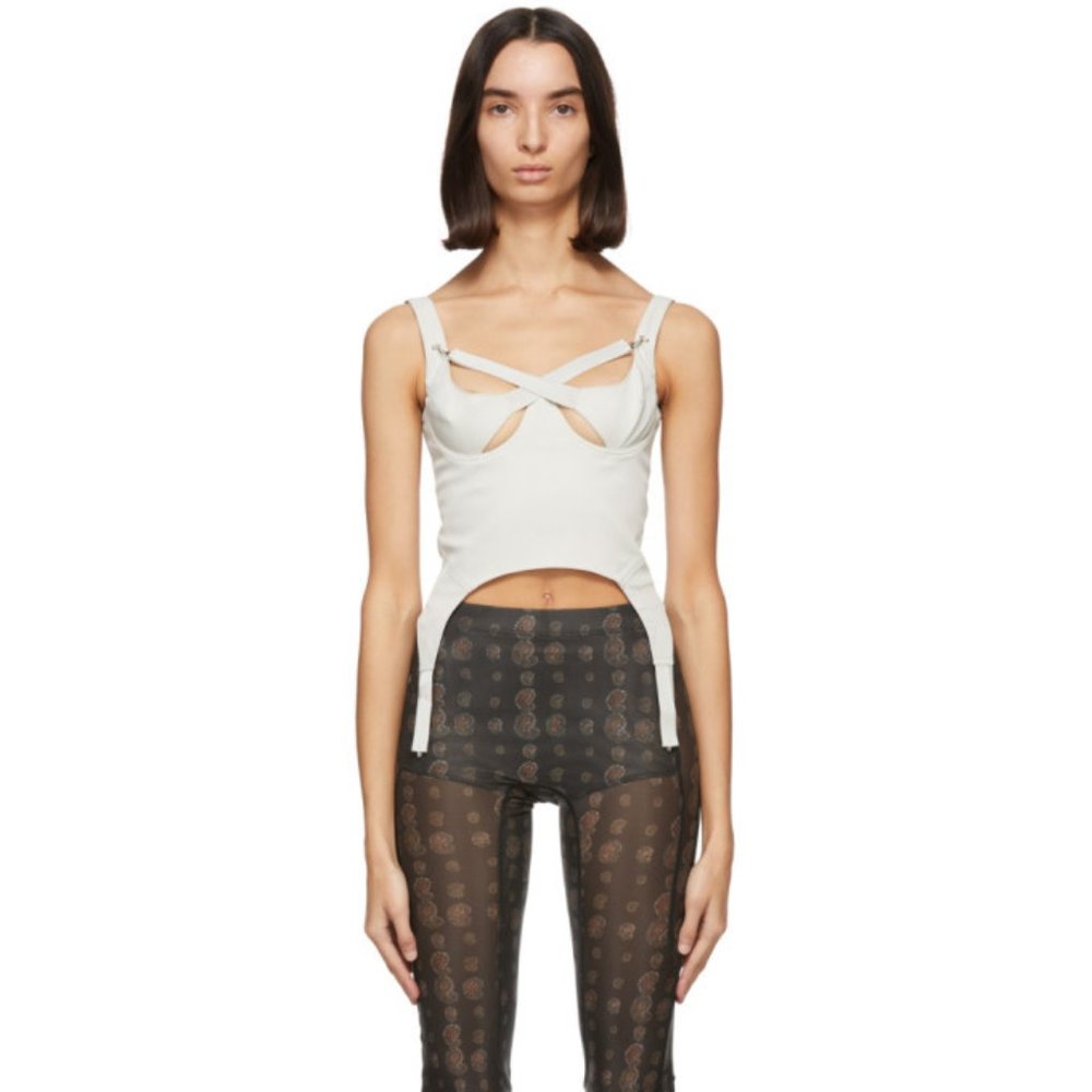 Charlotte Knowles KNWLS White Tactical Bustier Top MSRP $520 SSENSE Size UK 6